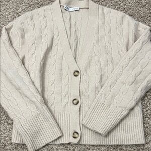 Zara Beige Cable Knit Cardigan